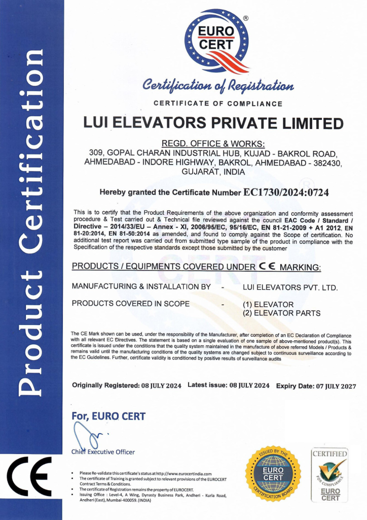 certificate lui elevator