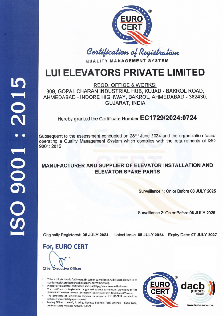 certificate lui elevator